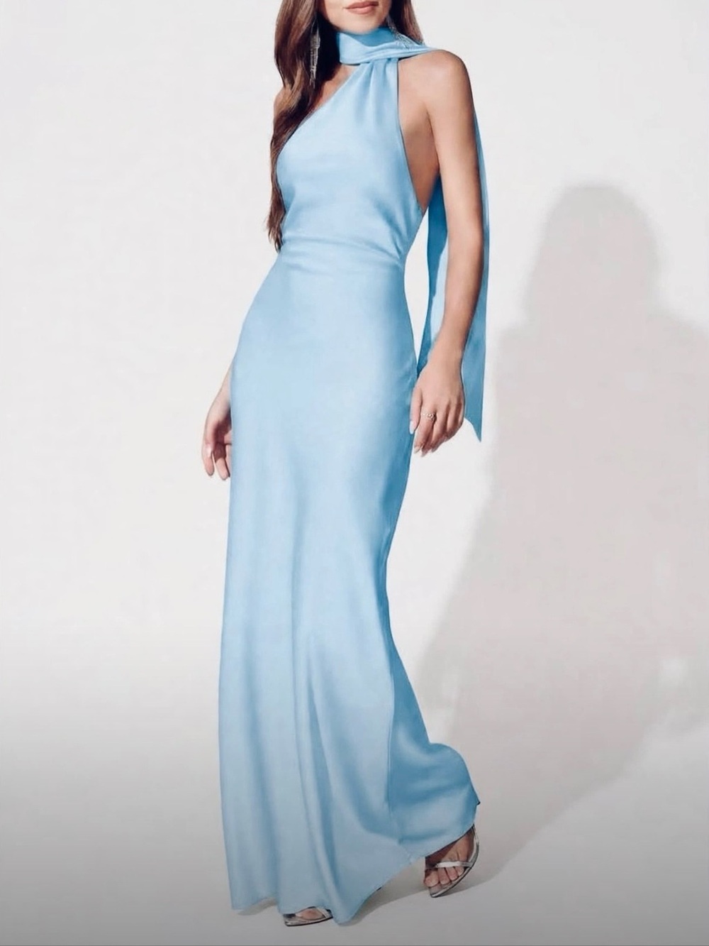Elegant Light Blue Halter Gown with Neck Tie